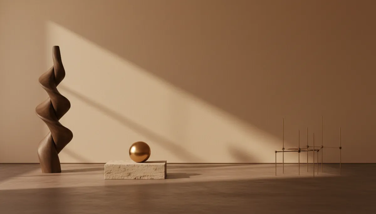 Reduzierter, eleganter Galerieraum mit warmem Licht und leerem Raum Reduzierter, eleganter Galerieraum mit warmem Licht und leerem Raum