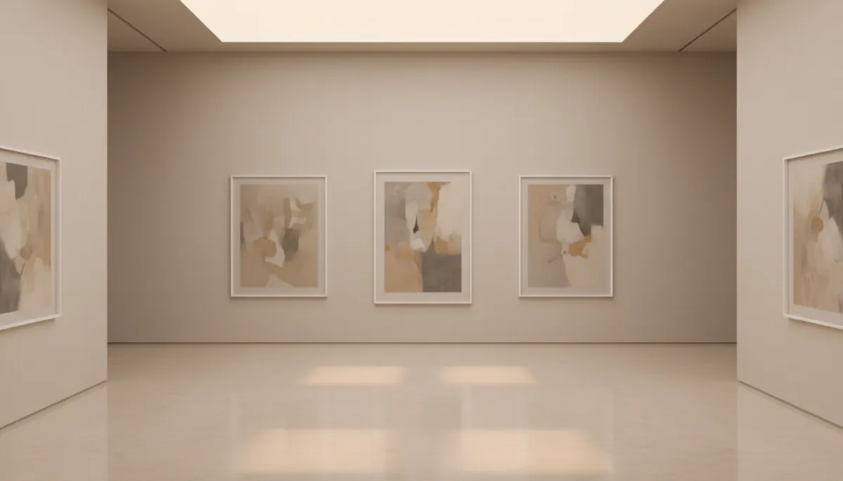 Stiller, minimalistischer Galerieraum mit warmem, gedämpftem Licht