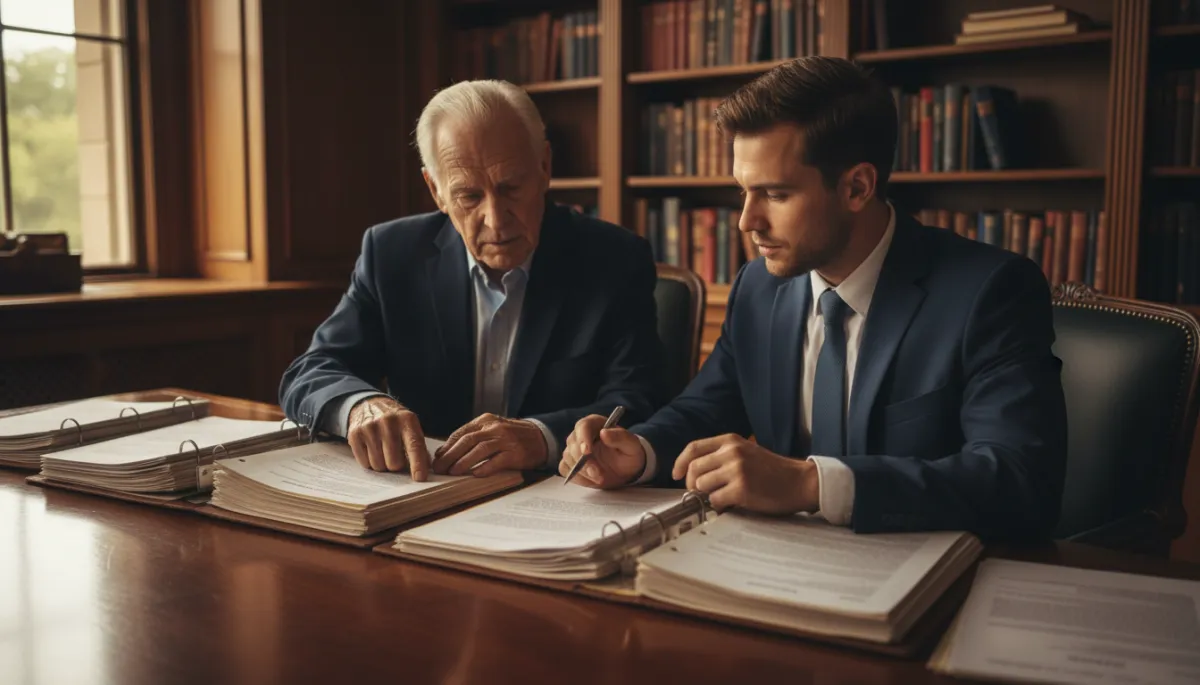 Veteran working with a representative to organize evidence for a VA claim Veteran working with a representative to organize evidence for a VA claim