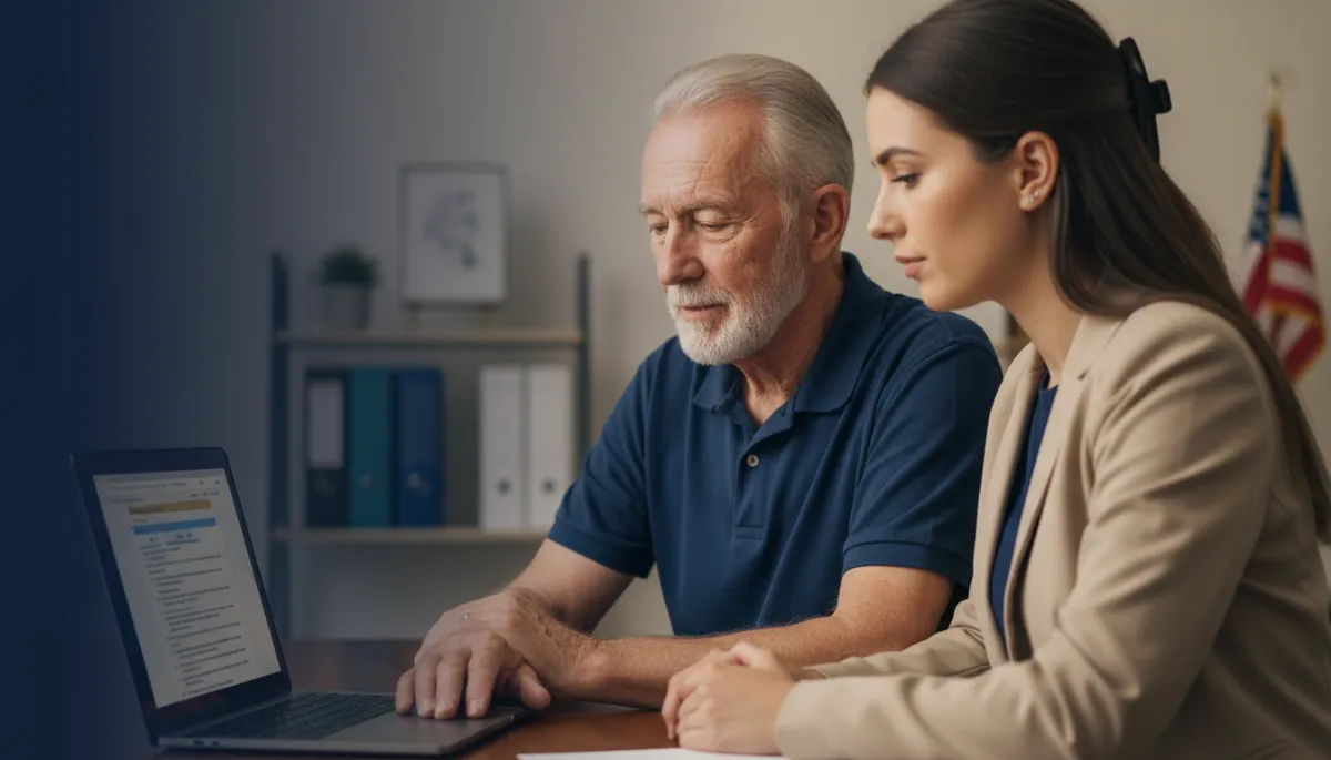 Veteran working with a Veterans Service Officer on a disability claim Veteran working with a Veterans Service Officer on a disability claim