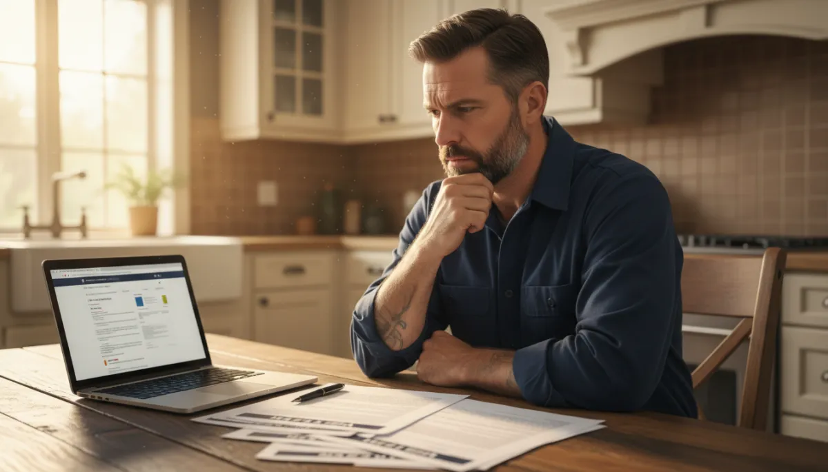 Veteran reviewing VA mental health claim paperwork at home