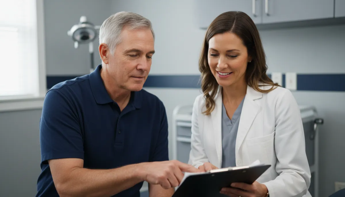 Veteran discussing medical history with a clinician during a VA exam