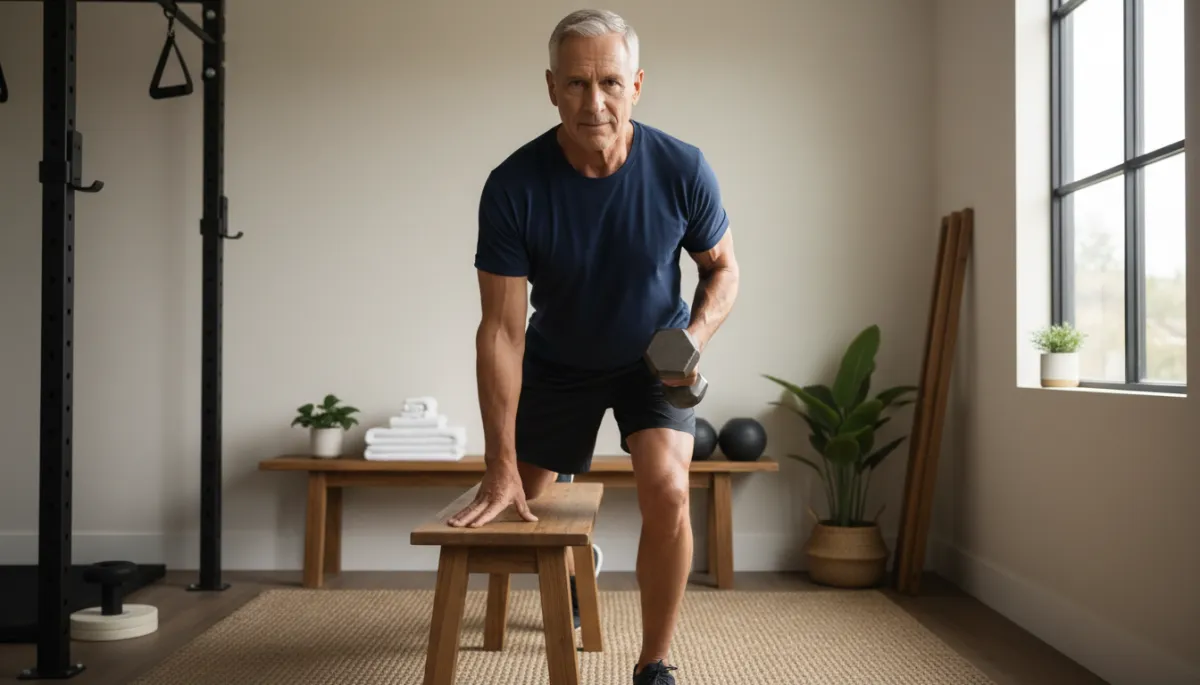 Veteran exercising with light dumbbells as part of a sustainable fitness routine
