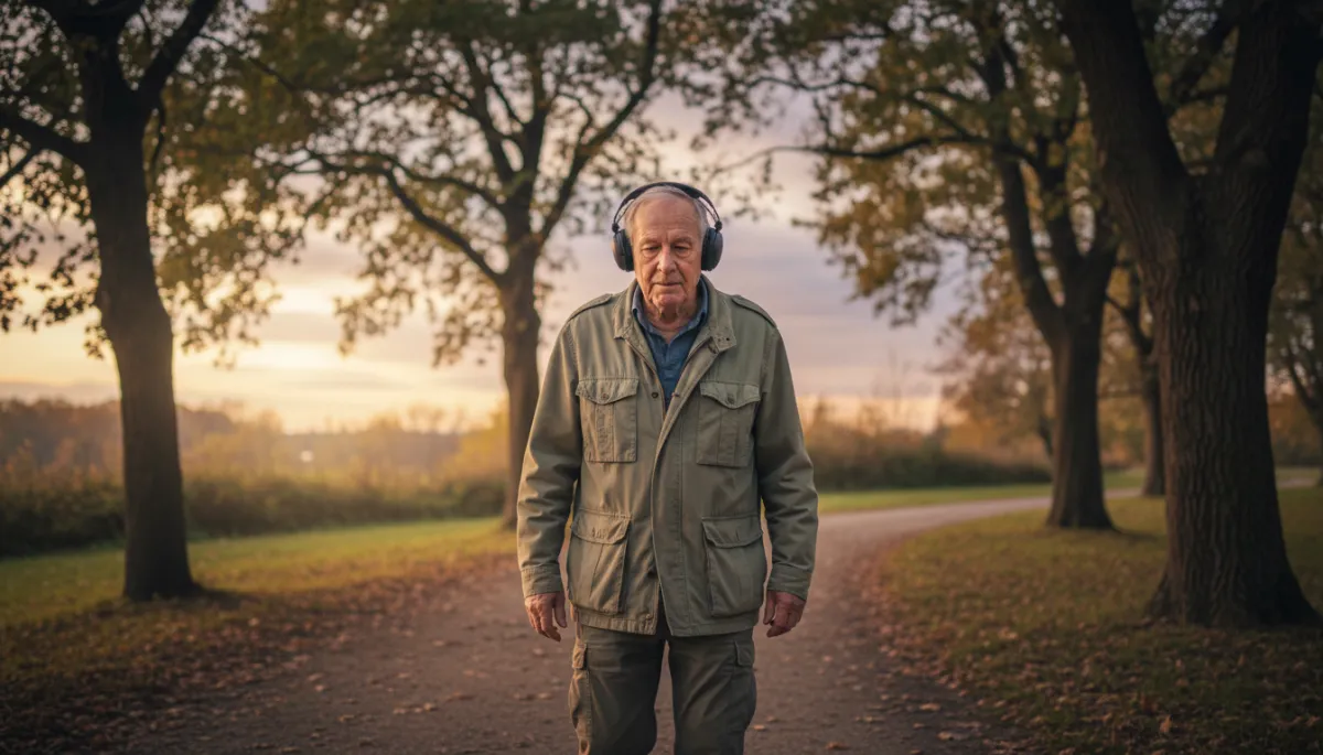 Veteran enjoying low-impact cardio on a peaceful outdoor walk