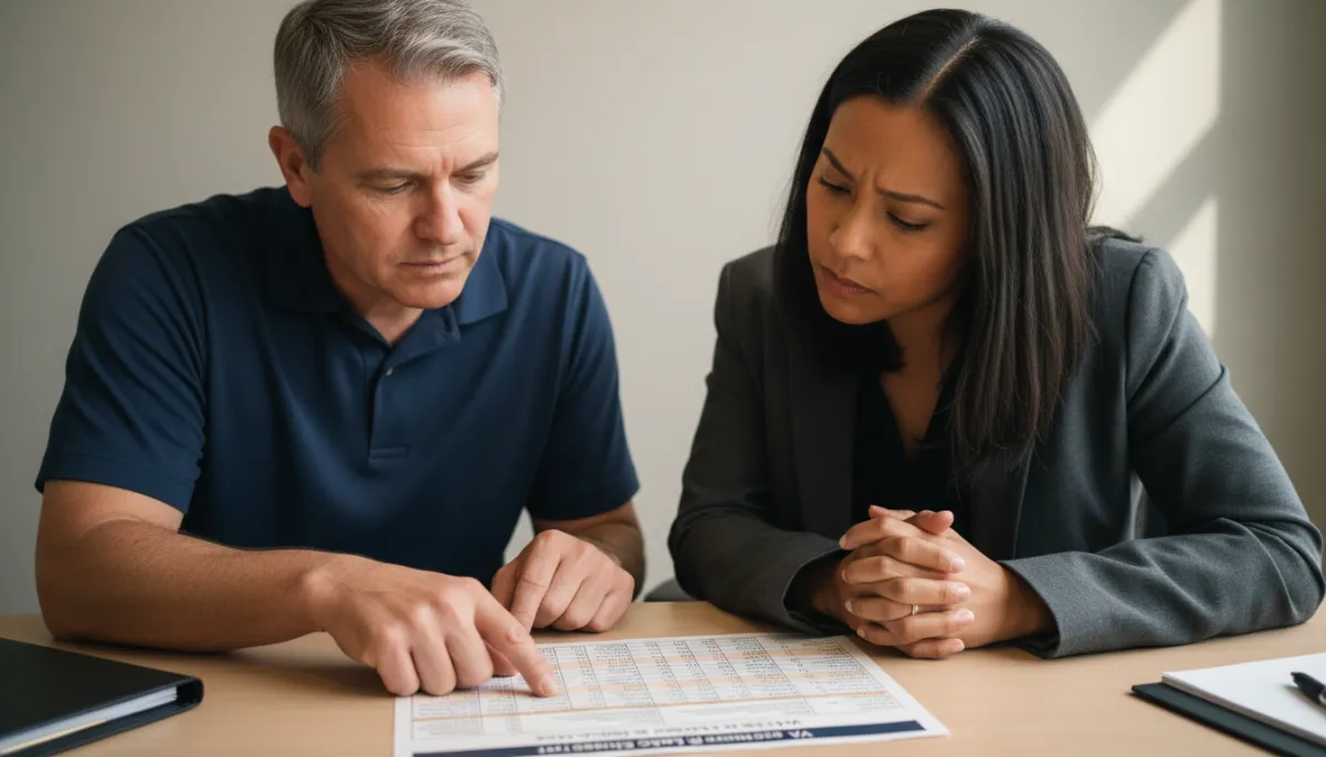 Veteran and doctor reviewing VA Disability Claims rating criteria