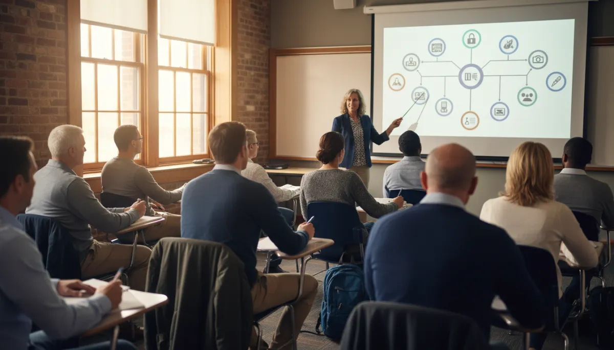 Veterans attending a college class focused on career planning and degree options