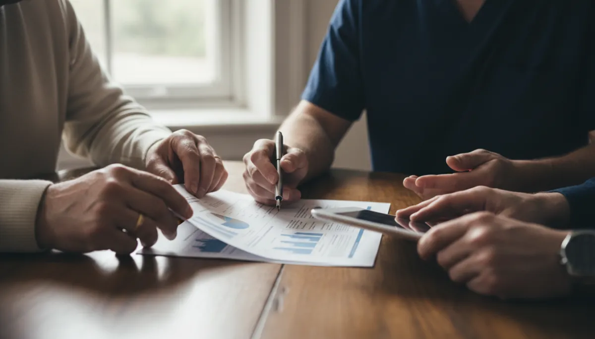 Veteran and doctor carefully reviewing a detailed independent medical report