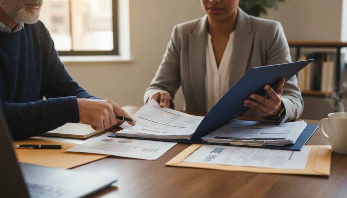 Veteran working with a representative to organize documents for a VR&E appeal