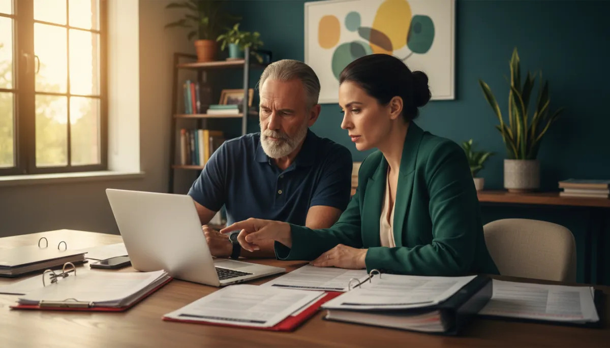 Veteran working with a representative to review a VA disability claim