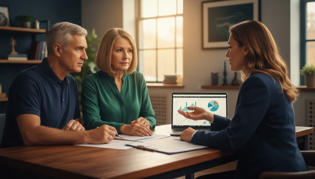 Veteran couple meeting with a financial coach to review their finances