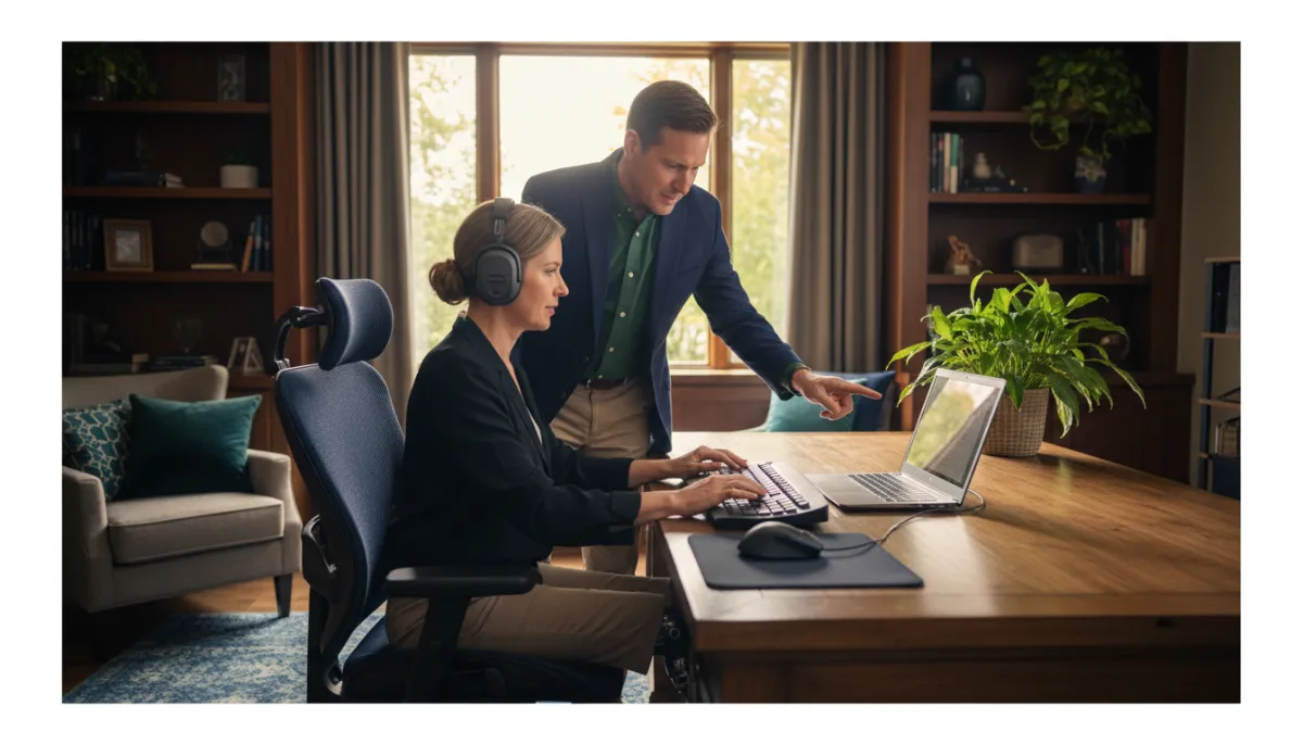Veteran receiving vocational training support with adaptive equipment and guidance from a VR&E Coach