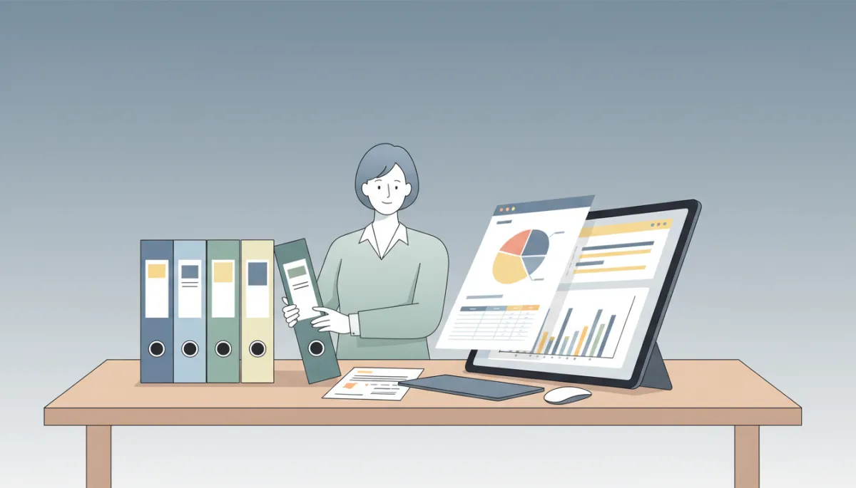 Contador organizando informes y carpetas para una planificación tributaria ordenada