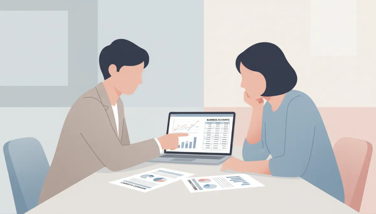 Asesor contable explicando la separación de cuentas personales y empresariales a un dueño de negocio local