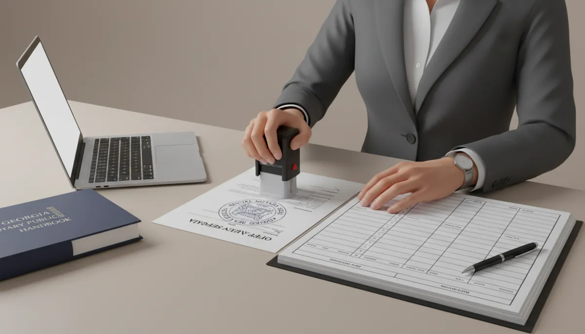 Georgia notary recording a notarization in a detailed journal