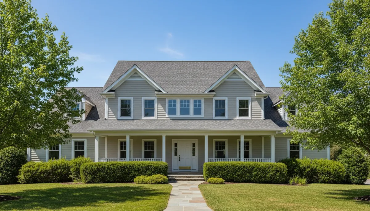 Suburban home with a new charcoal gray architectural shingle roof Suburban home with a new charcoal gray architectural shingle roof