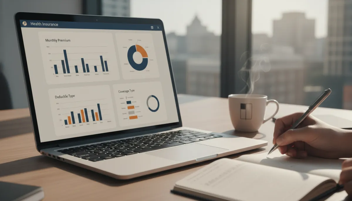Person in Boston comparing multiple health insurance plans side by side on a laptop Person in Boston comparing multiple health insurance plans side by side on a laptop