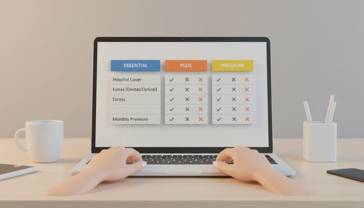 Laptop showing a comparison of private health insurance plans on a marketplace website
