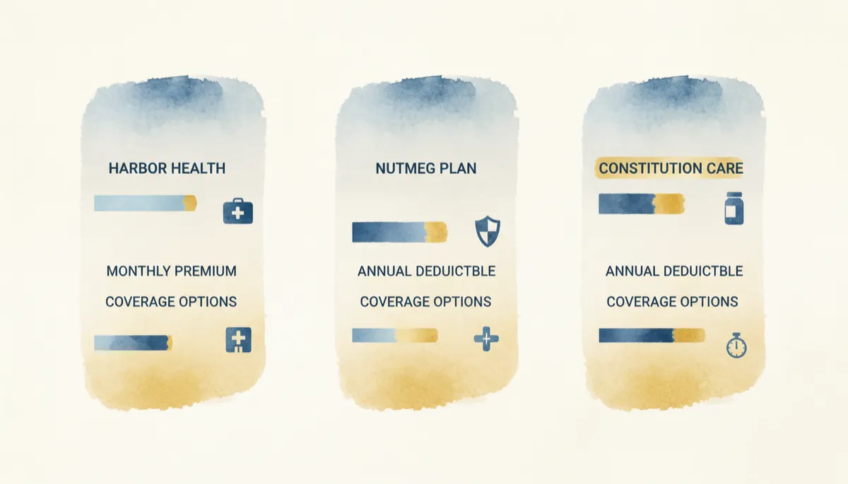 Screen displaying a comparison chart of private health insurance plans in Connecticut