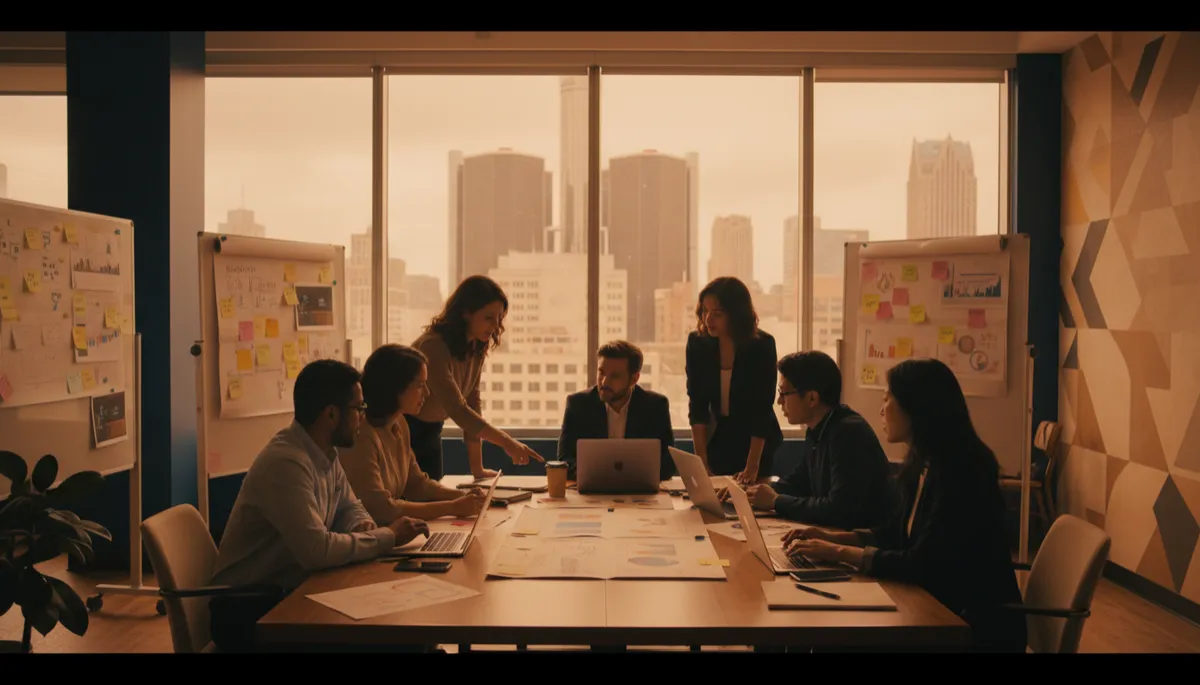 Creative agency team collaborating in a modern Detroit studio space