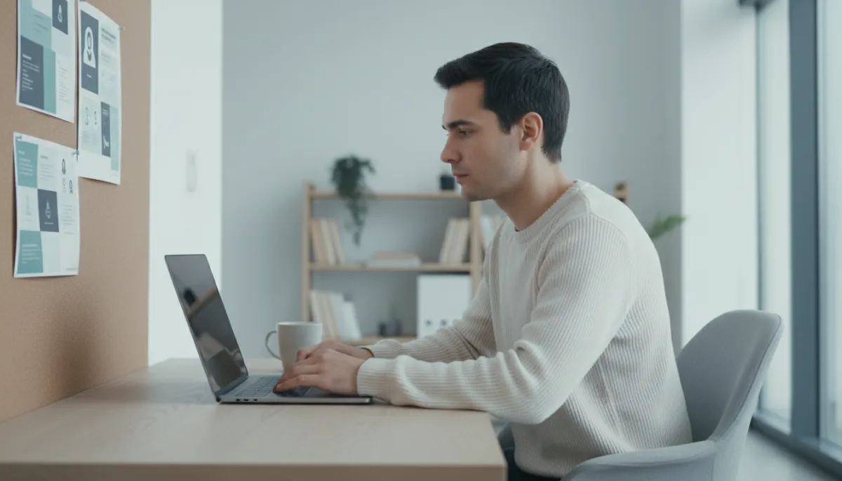 Marketer reviewing a focused customer persona profile on their desk