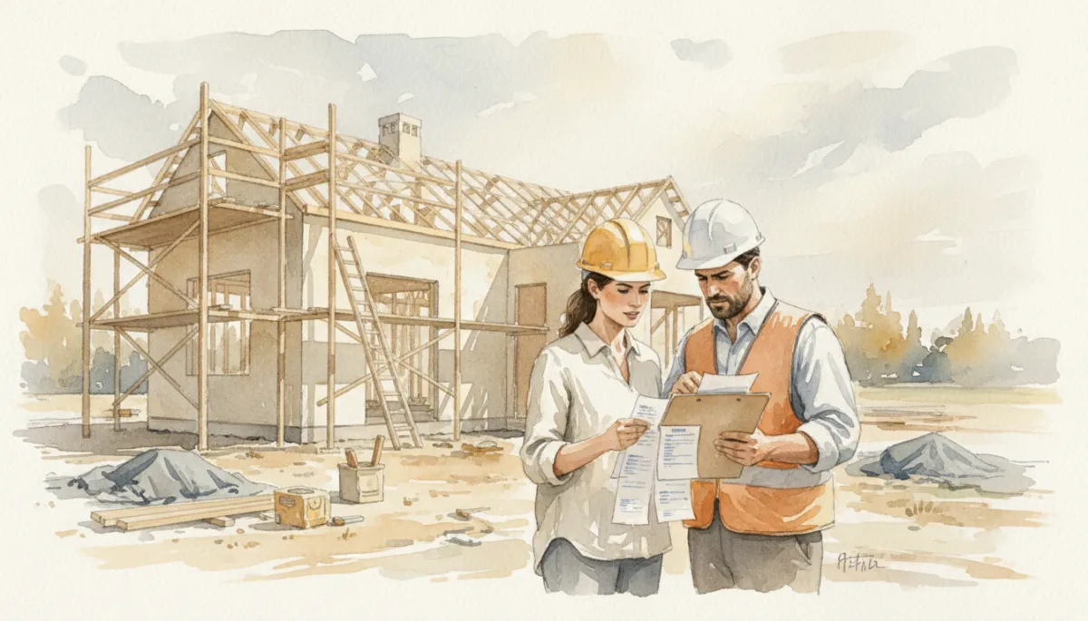 Owner-builder and contractor organizing HST invoices for an Ontario home construction project Owner-builder and contractor organizing HST invoices for an Ontario home construction project
