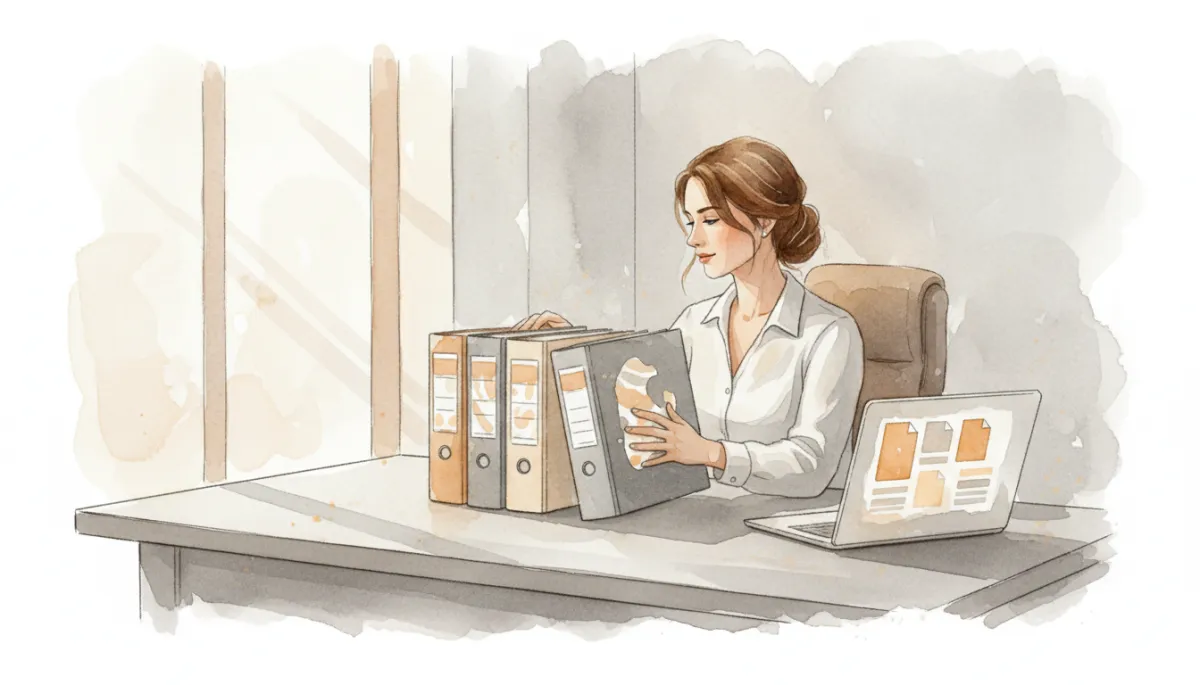 Tax consultant organizing documents and preparing a structured appeal file