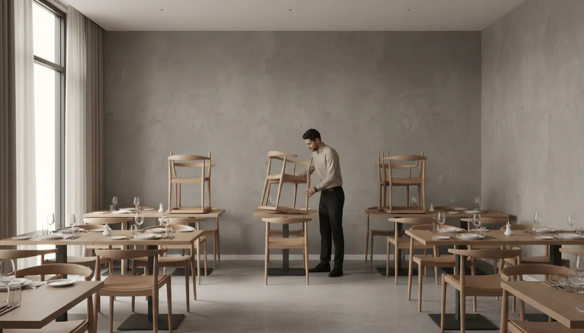 Salle de restaurant peu fréquentée mettant en lumière le poids des charges fixes