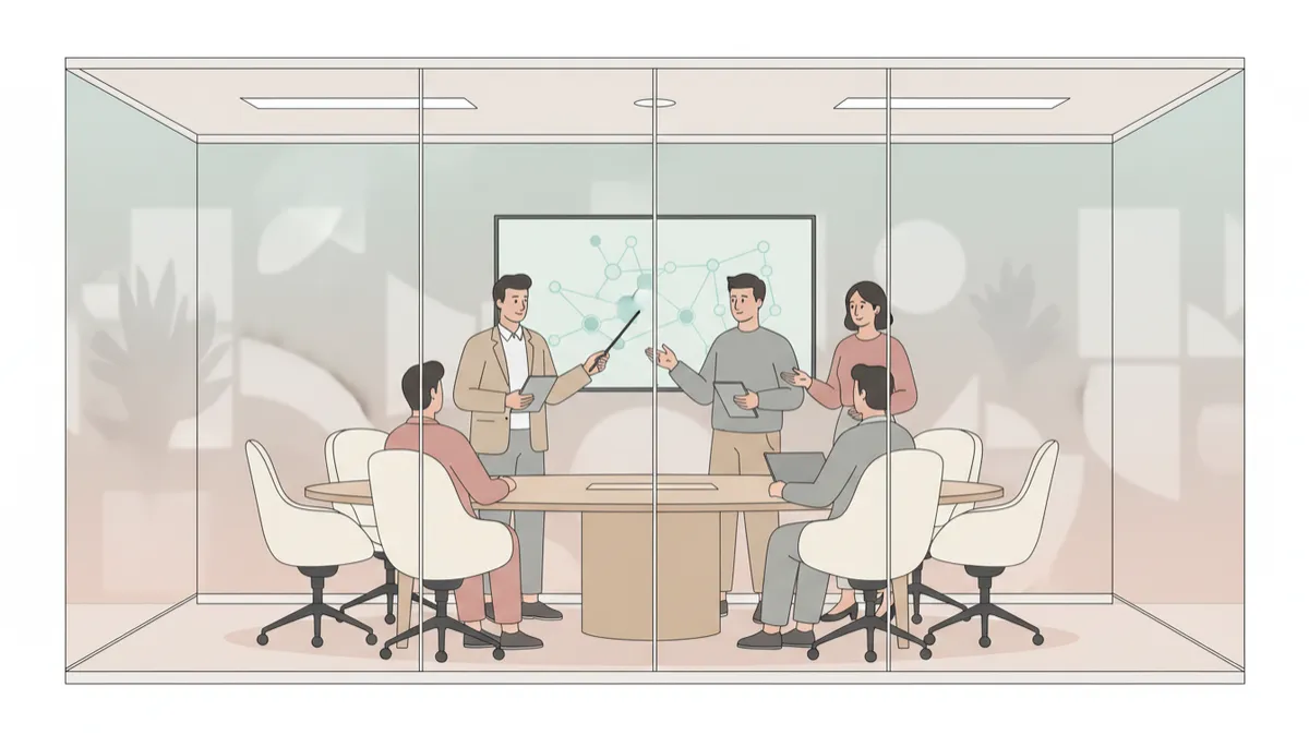 Modern conference room in a flexible office space used for client meetings