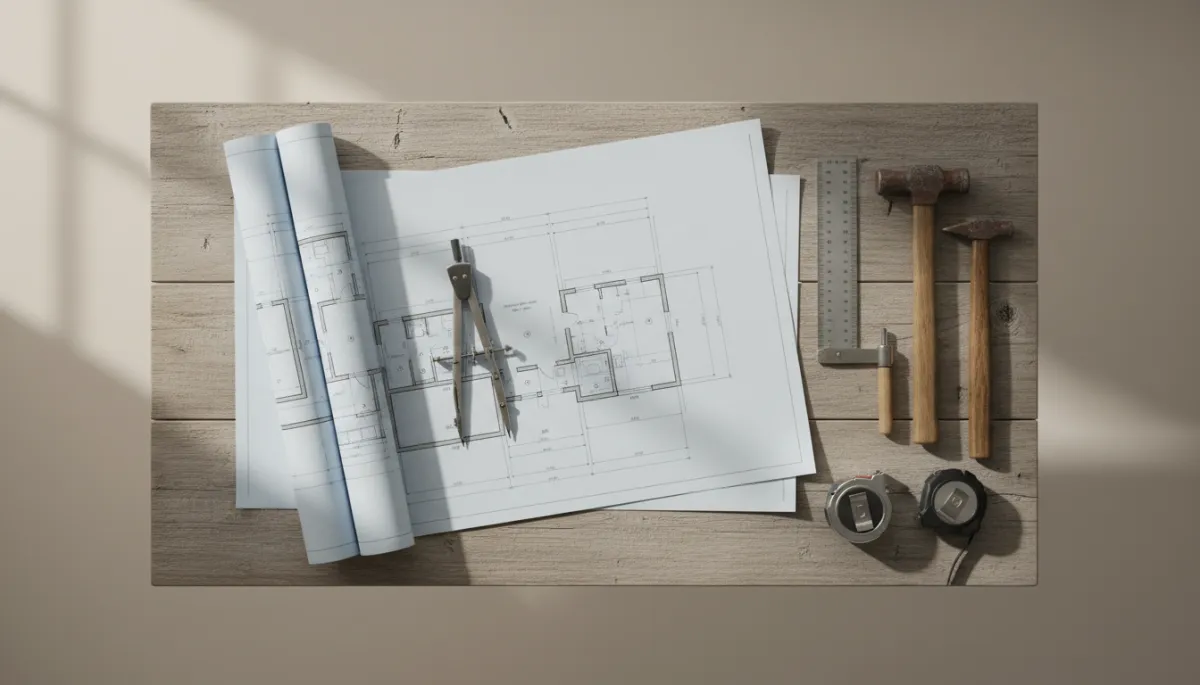 A compass resting on blueprints, symbolizing direction before building AI systems.