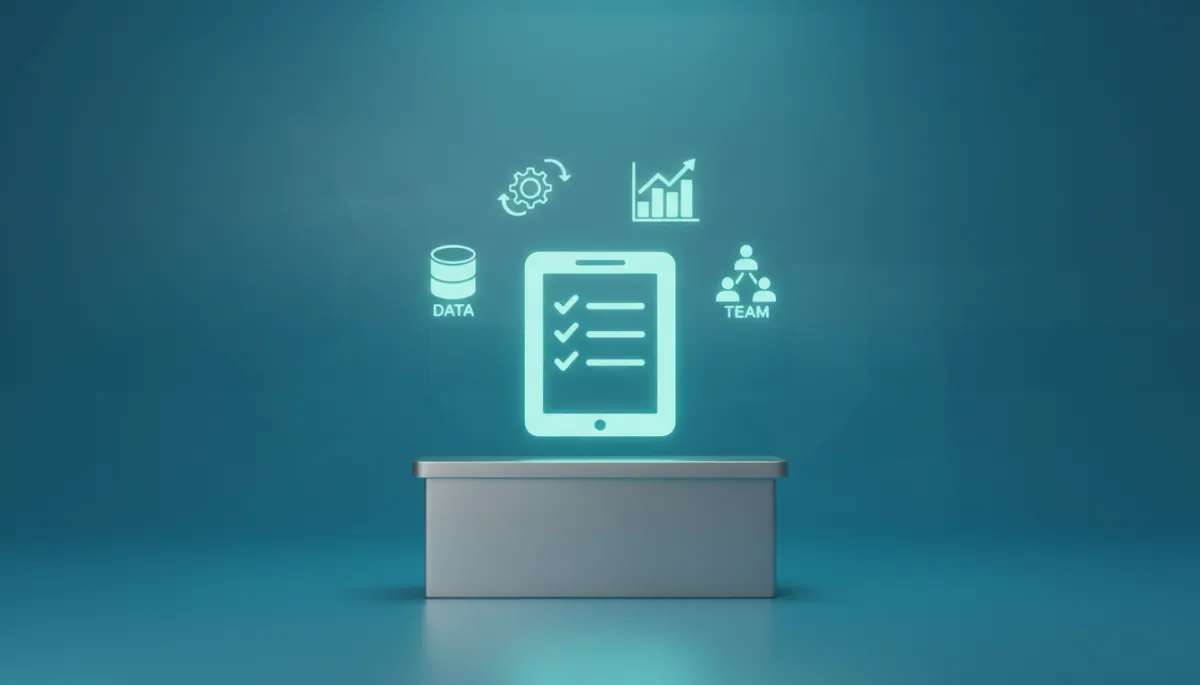 3d render digital art of an AI readiness checklist above a local shop counter
