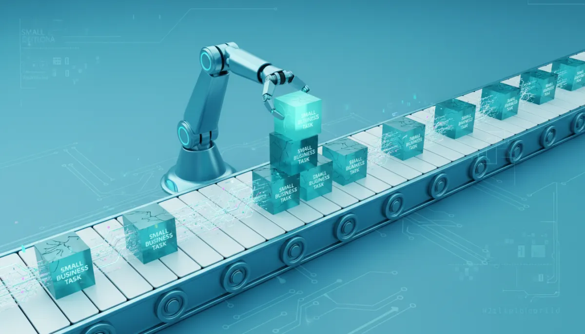 3d render digital art showing broken tasks moving through an AI automation conveyor