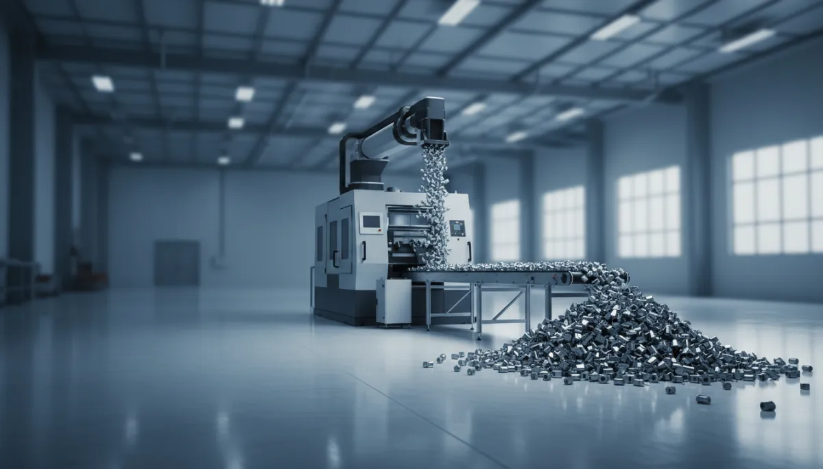 Automated machine on industrial floor with conveyor belt