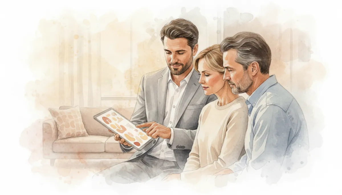 Real estate agent presenting comparable sales data to homeowners