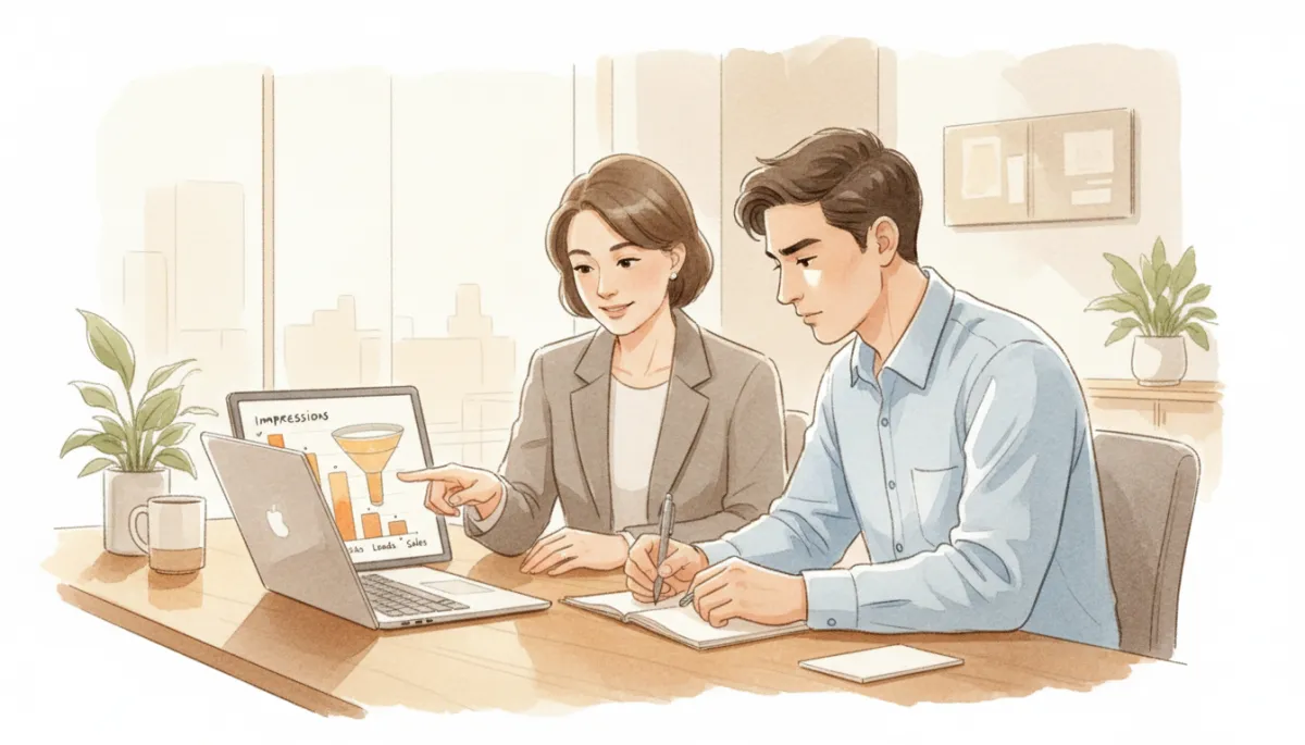 New agent receiving coaching while reviewing sales performance data New agent receiving coaching while reviewing sales performance data