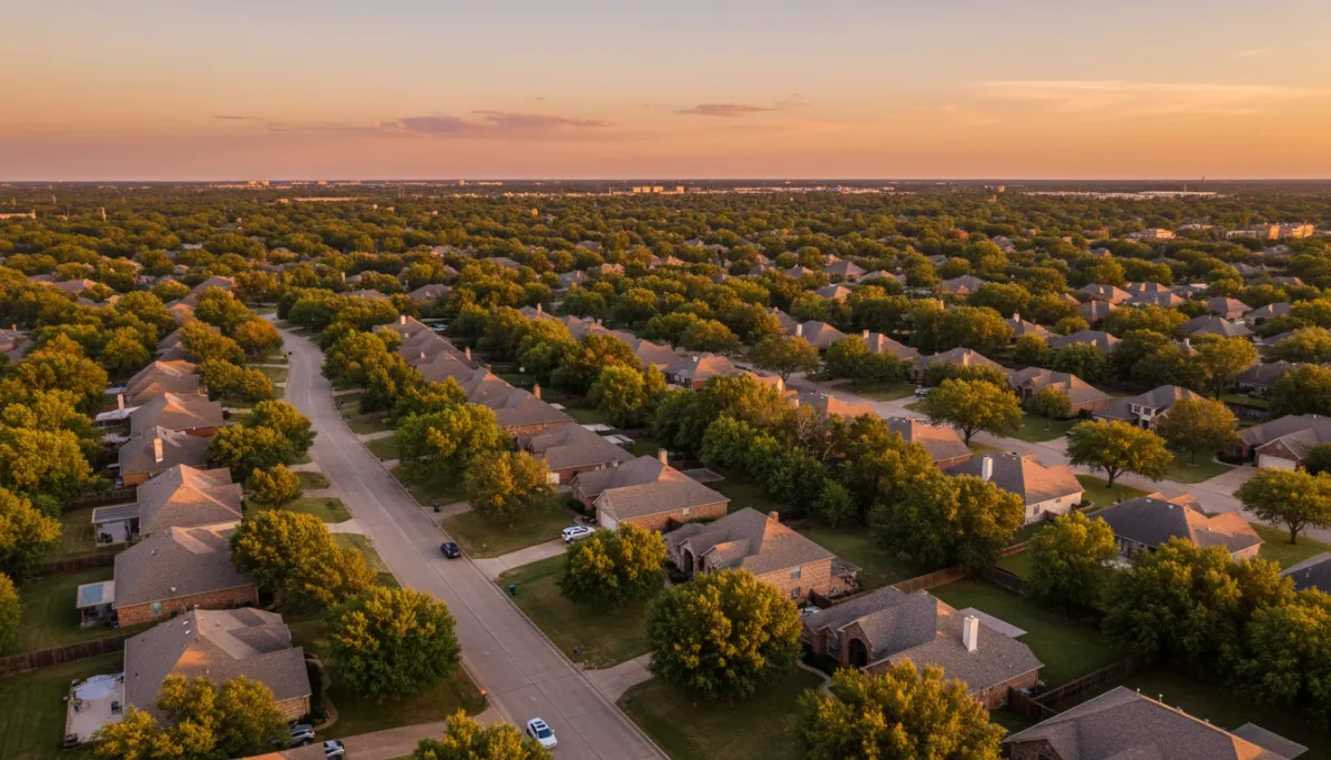 Suburban neighborhood in Oklahoma with single-family homes and tree-lined streets Suburban neighborhood in Oklahoma with single-family homes and tree-lined streets