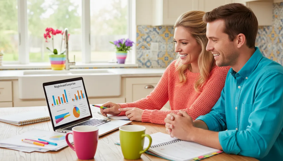 Couple reviewing Oklahoma City suburb options on a laptop at home