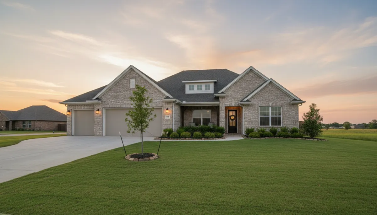 Photorealistic front view of a new construction home in Mustang, Oklahoma Photorealistic front view of a new construction home in Mustang, Oklahoma