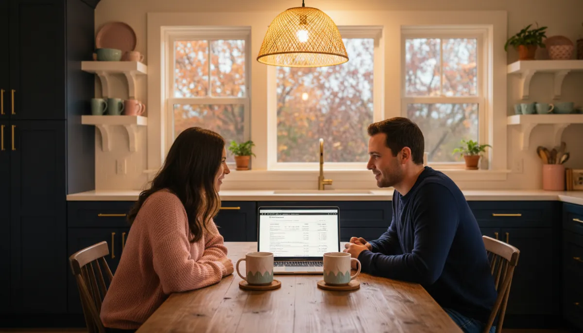 OKC couple reviewing mortgage documents at home in fall — Oklahoma mortgage rates 2026 fall home buying