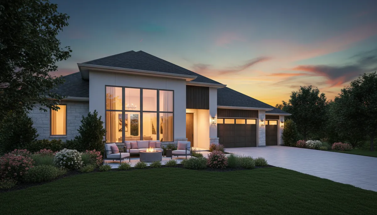 New construction home in Mustang Oklahoma neighborhood at dusk — OKC housing market 2026