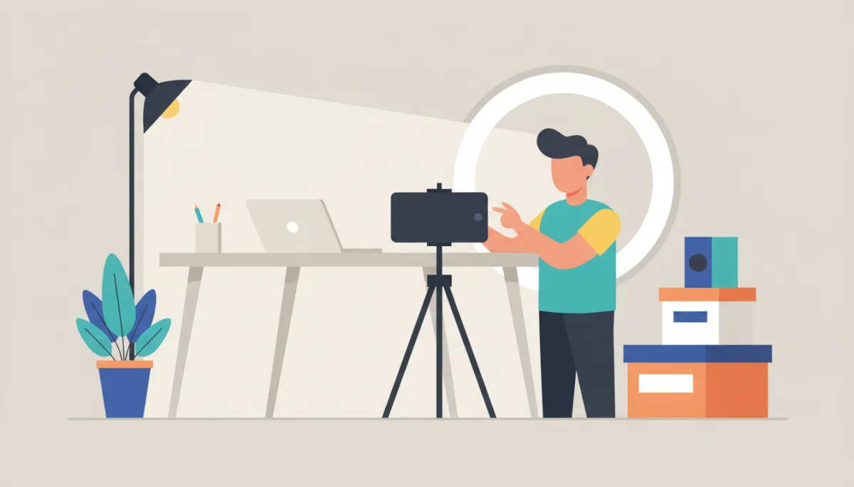 Profissional de marketing gravando vídeo curto de produto em ambiente profissional Profissional de marketing gravando vídeo curto de produto em ambiente profissional