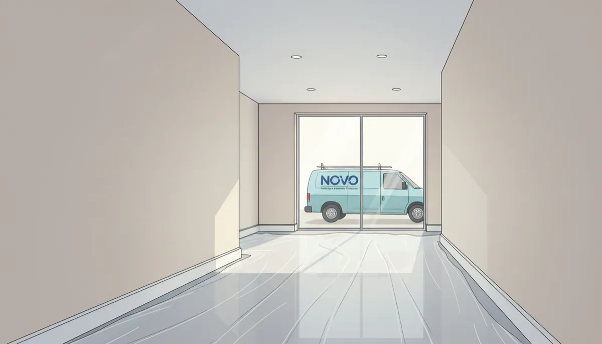Freshly repainted commercial corridor completed by NOVO Painting & Property Services