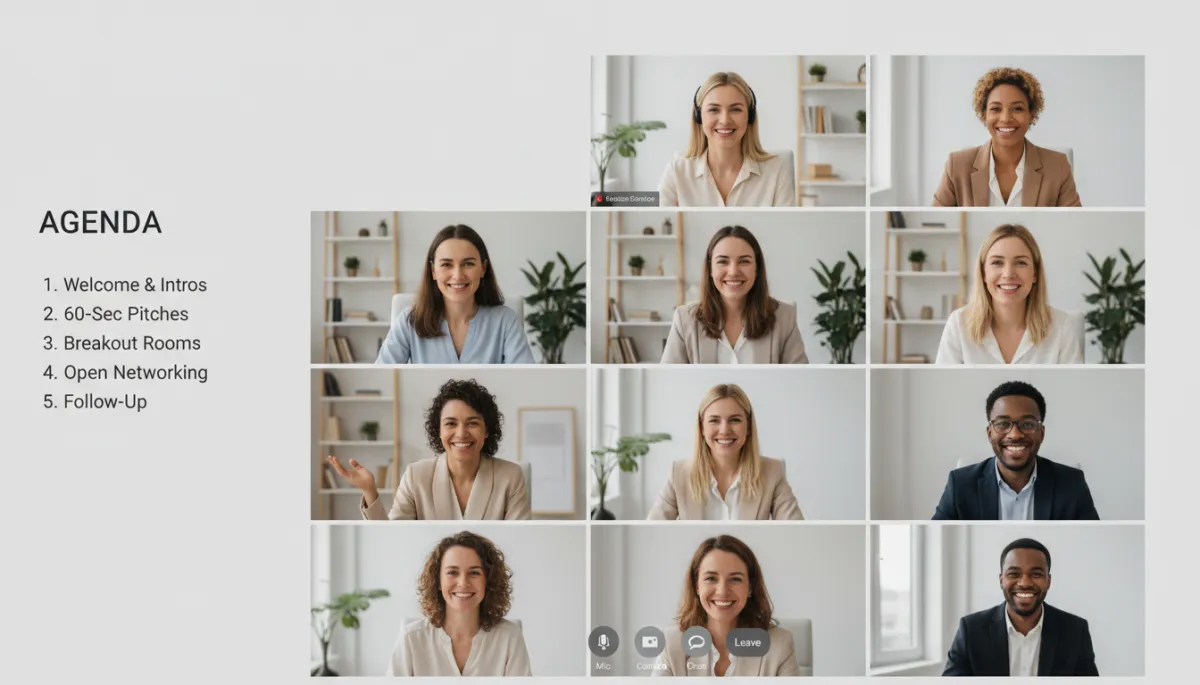 Structured online networking Power Hour with multiple UK small business owners on screen