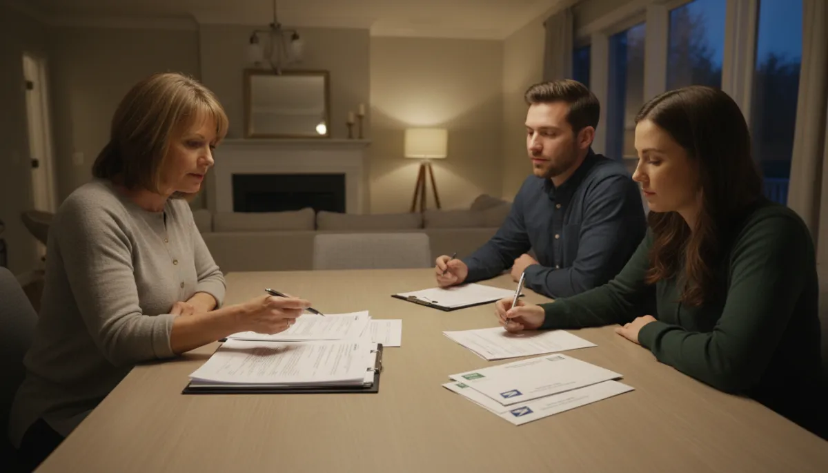 Homeowner and neighbors acting as witnesses while preparing notarized mortgage-related notices Homeowner and neighbors acting as witnesses while preparing notarized mortgage-related notices