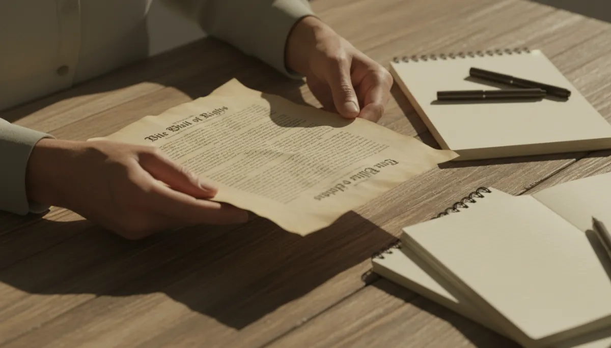 Hands from different generations holding a copy of the Bill of Rights