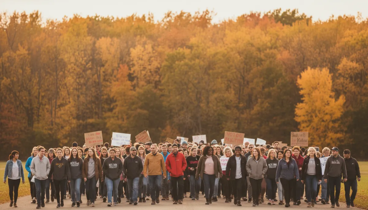 Multiracial community march advocating for voting rights