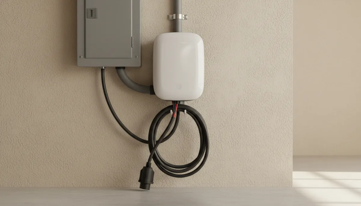Level 2 EV charger professionally installed on a Florida home garage wall