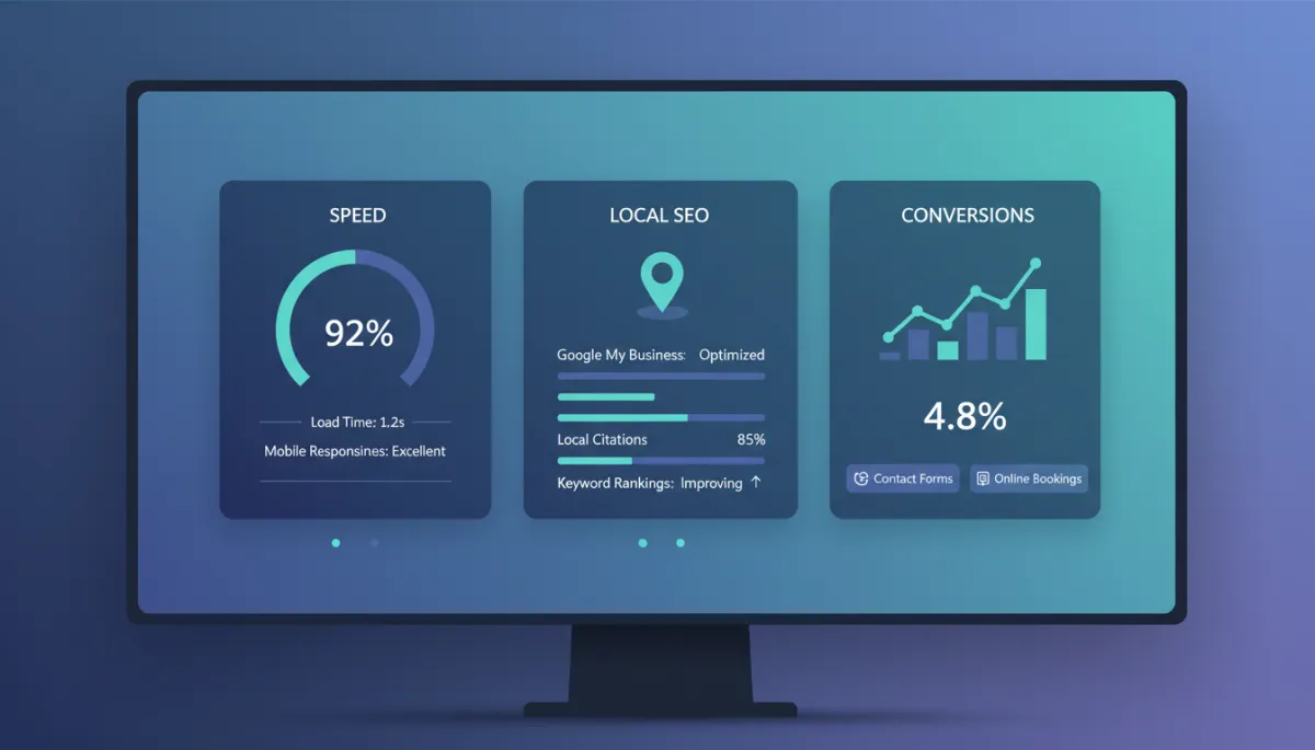 Dashboard showing local website performance and conversion metrics