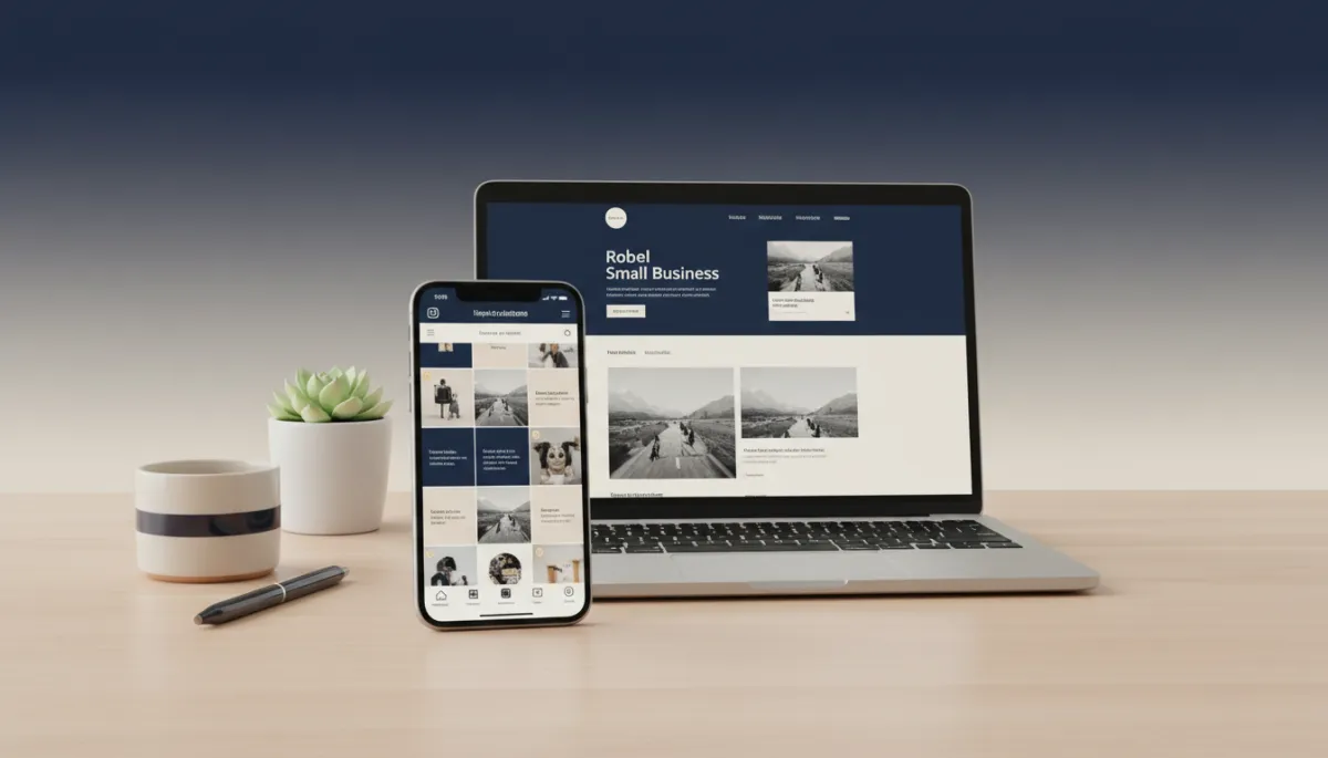 Elegant small business website and social media feed displayed on devices