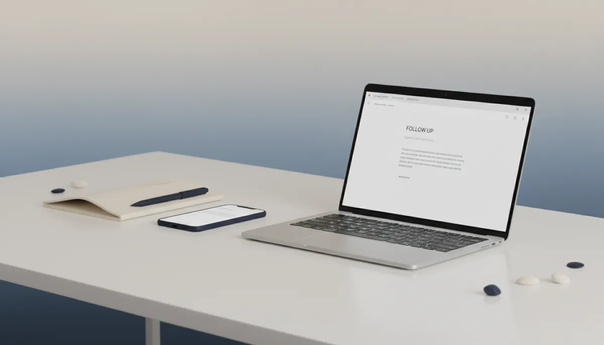 Elegant workspace with follow up email displayed on a laptop