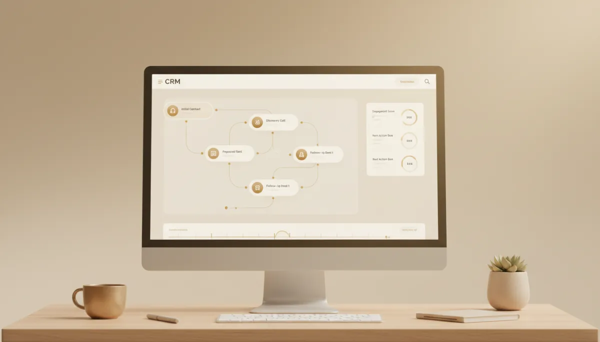CRM workflow builder displaying an automated lead nurturing sequence